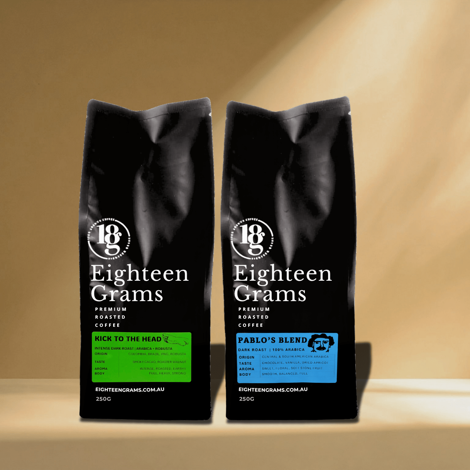 Dark Roast Coffee Duo – Pablo’s Blend & Kick To The Head 2 × 250g