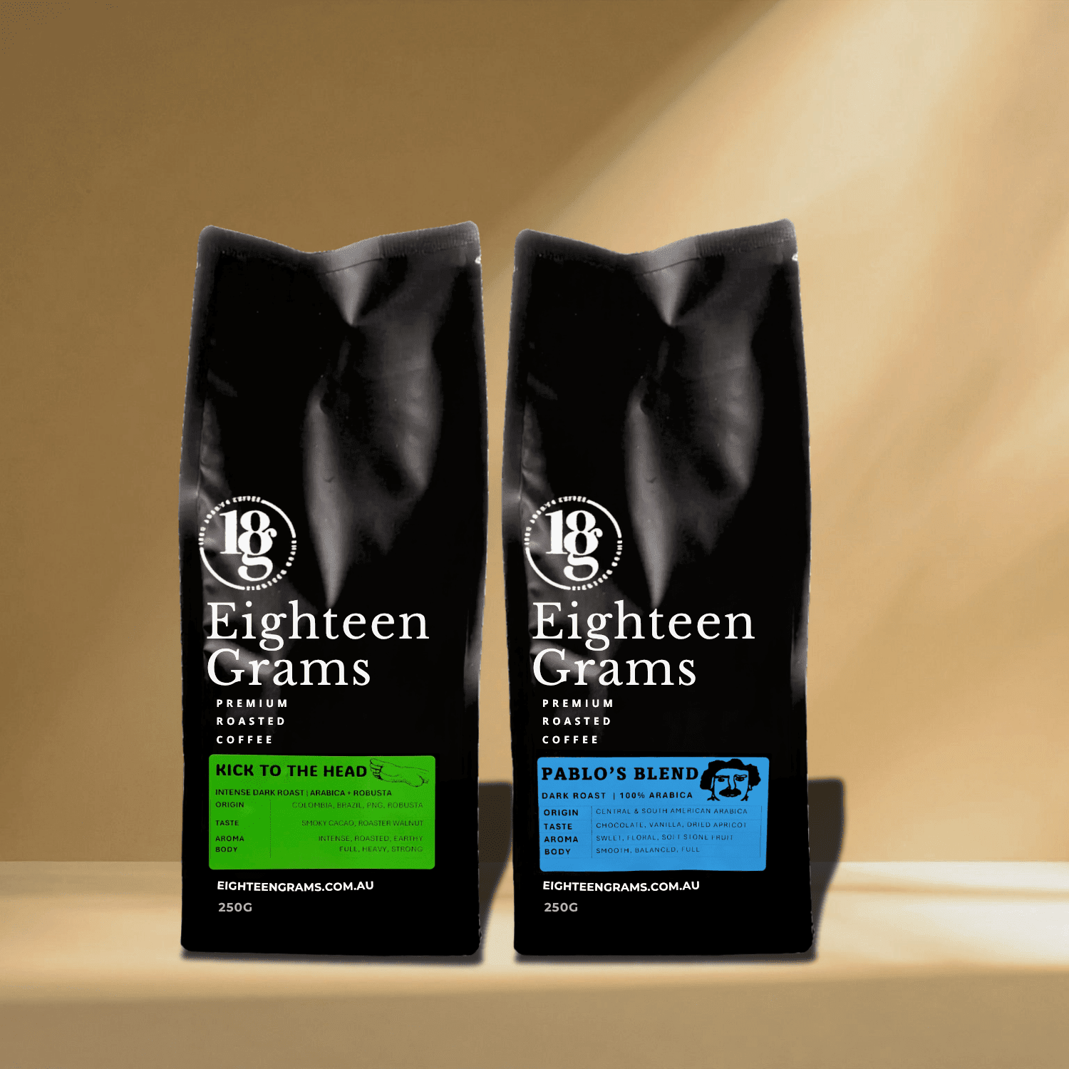 Dark Roast Coffee Duo – Pablo’s Blend & Kick To The Head 2 × 250g