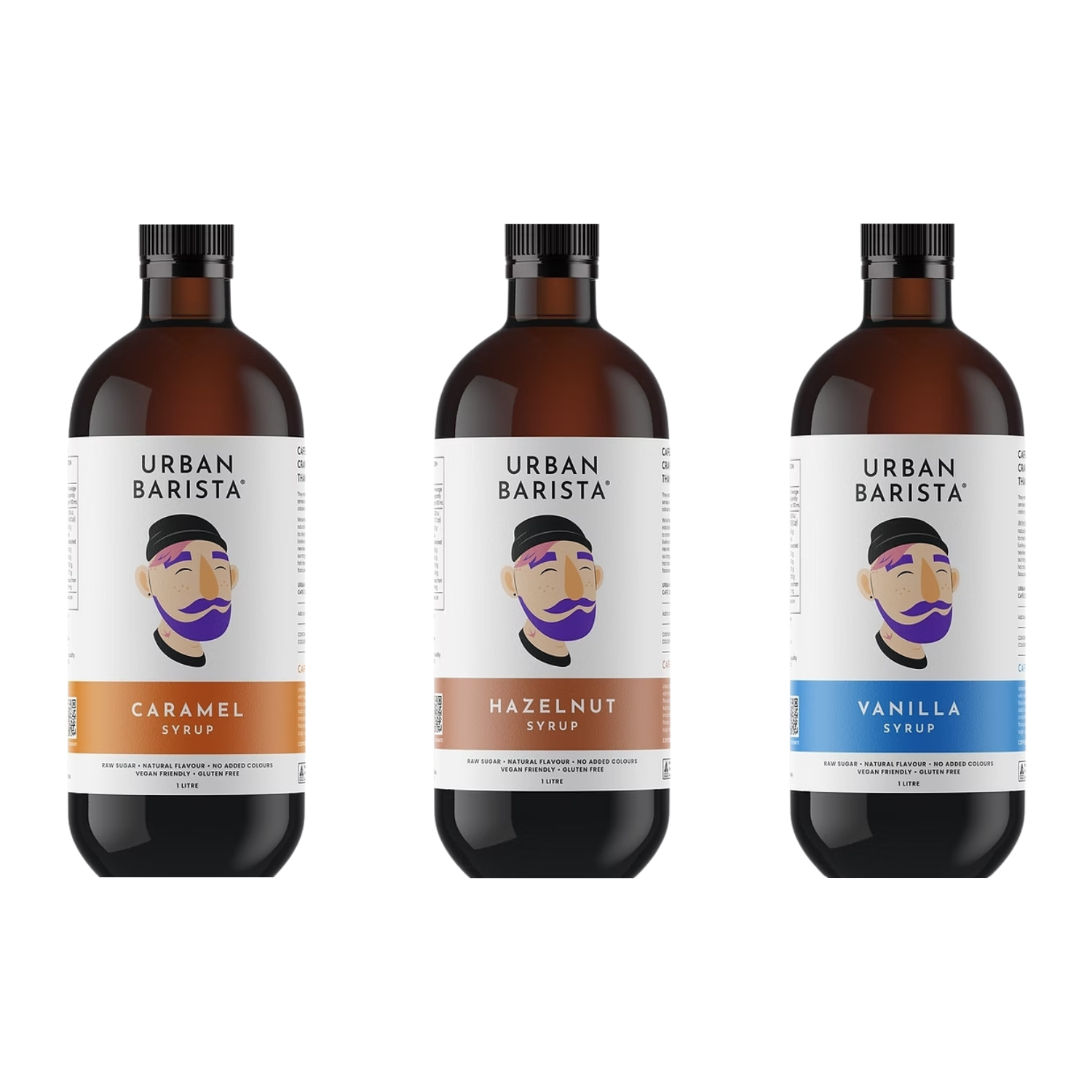 Urban Barista Syrup Bundle – Vanilla, Hazelnut & Caramel (3 x 1L) | Natural & Australian Made
