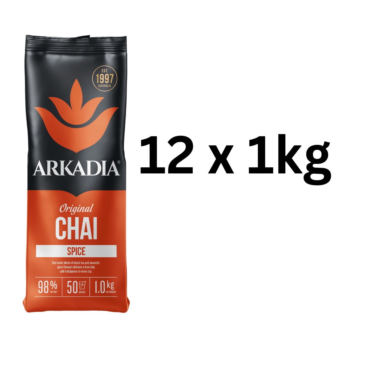 Arkadia Chai Spice Latte Powder Carton 12 × 1kg – Café Style Spiced Chai Latte Mix Bulk Box