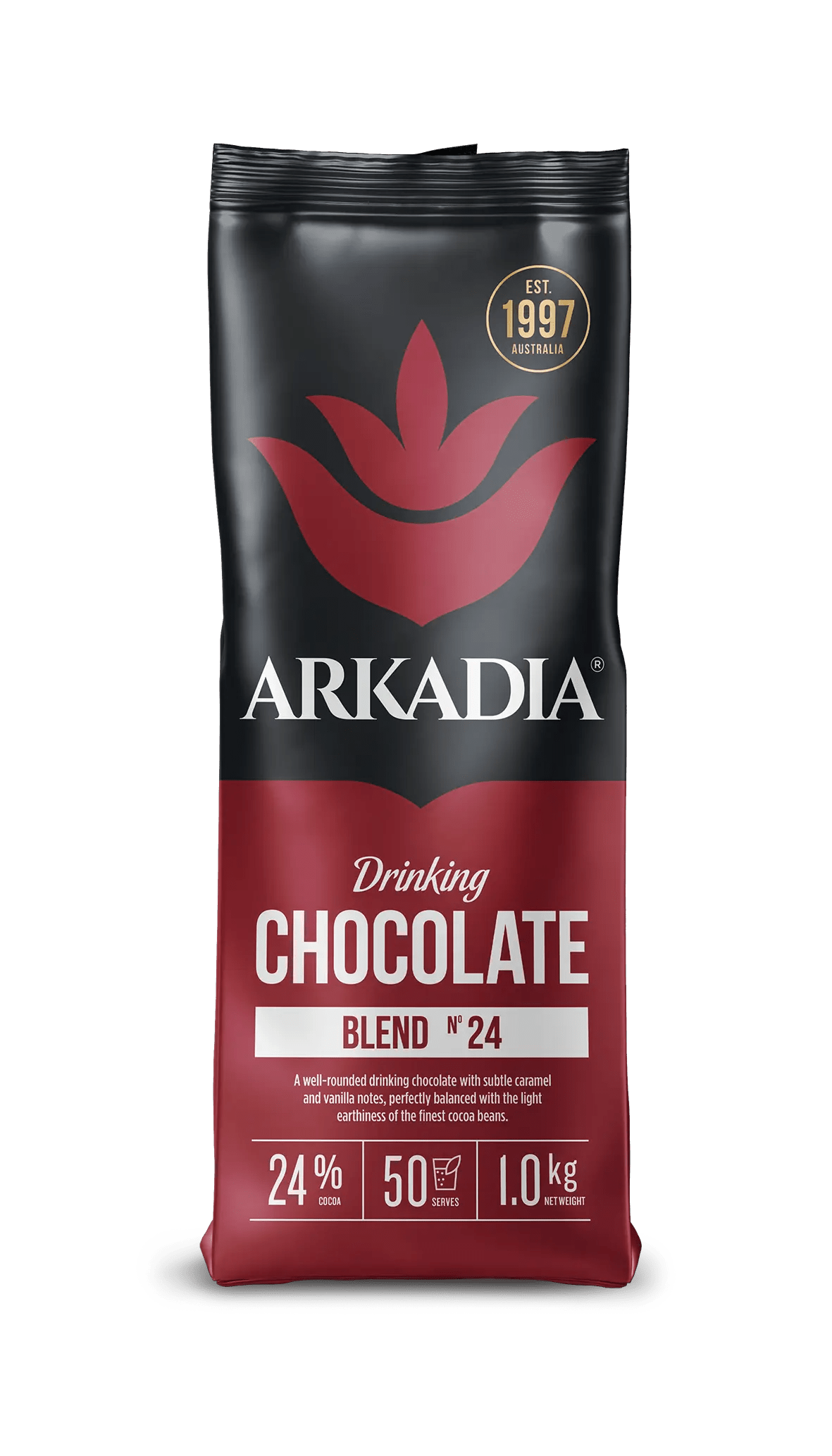 Arkadia 24% Drinking Chocolate 1kg | Café Grade Hot Chocolate Powder | Australian Made