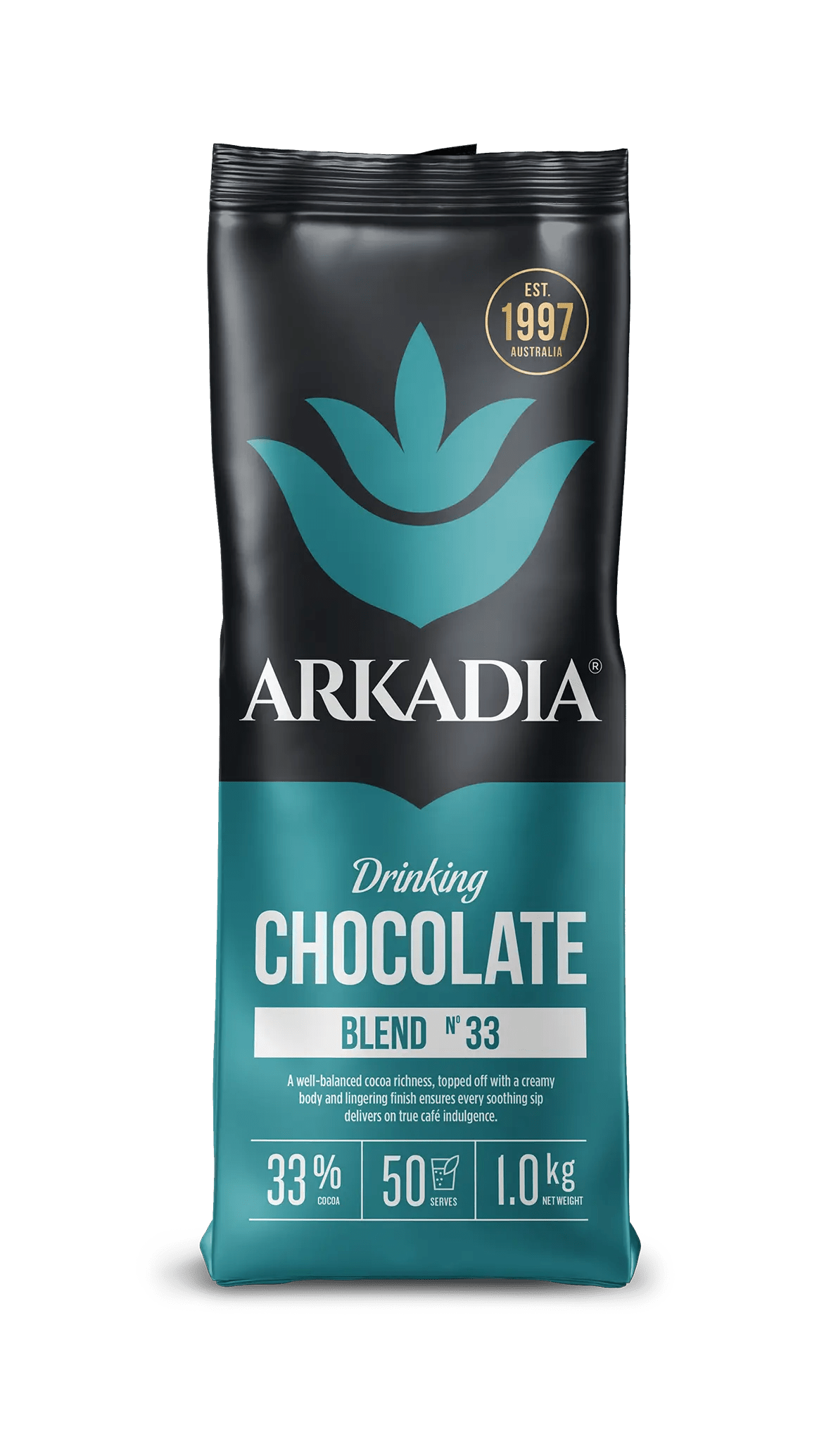 Arkadia 33% Cocoa Drinking Chocolate 1kg – Barista-Style Rich Blend