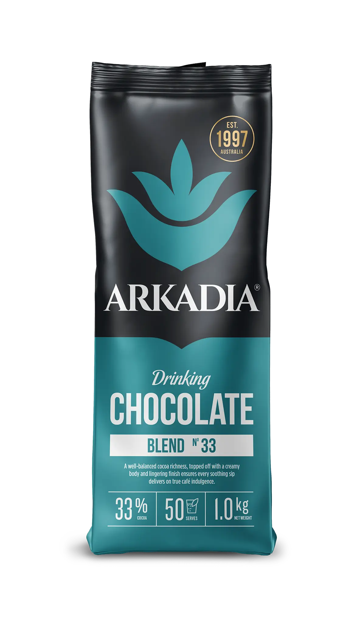 Arkadia 33% Cocoa Drinking Chocolate 1kg – Barista-Style Rich Blend