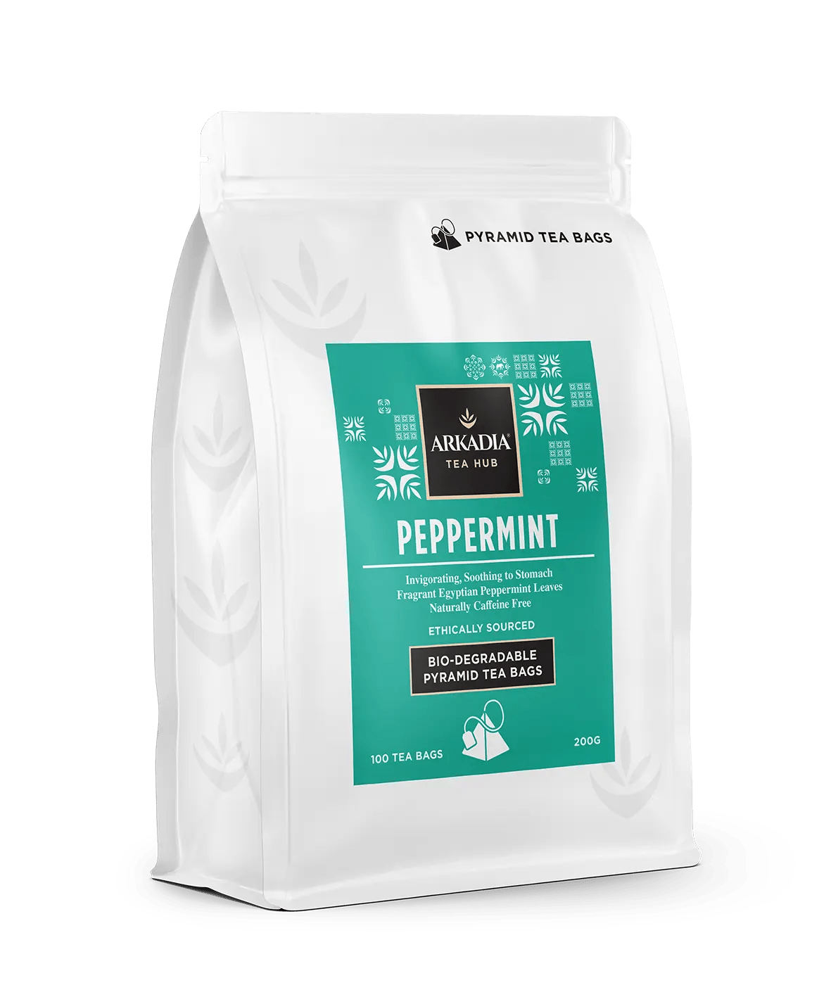 Arkadia Peppermint Pyramid Tea Bags 300g – 100 Biodegradable Herbal Tea Bags – Caffeine-Free Refreshing Infusion