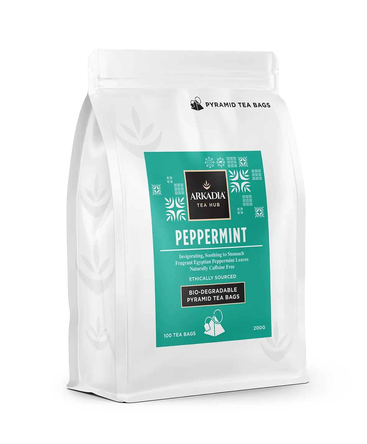 Arkadia Peppermint Pyramid Tea Bags 300g – 100 Biodegradable Herbal Tea Bags – Caffeine-Free Refreshing Infusion