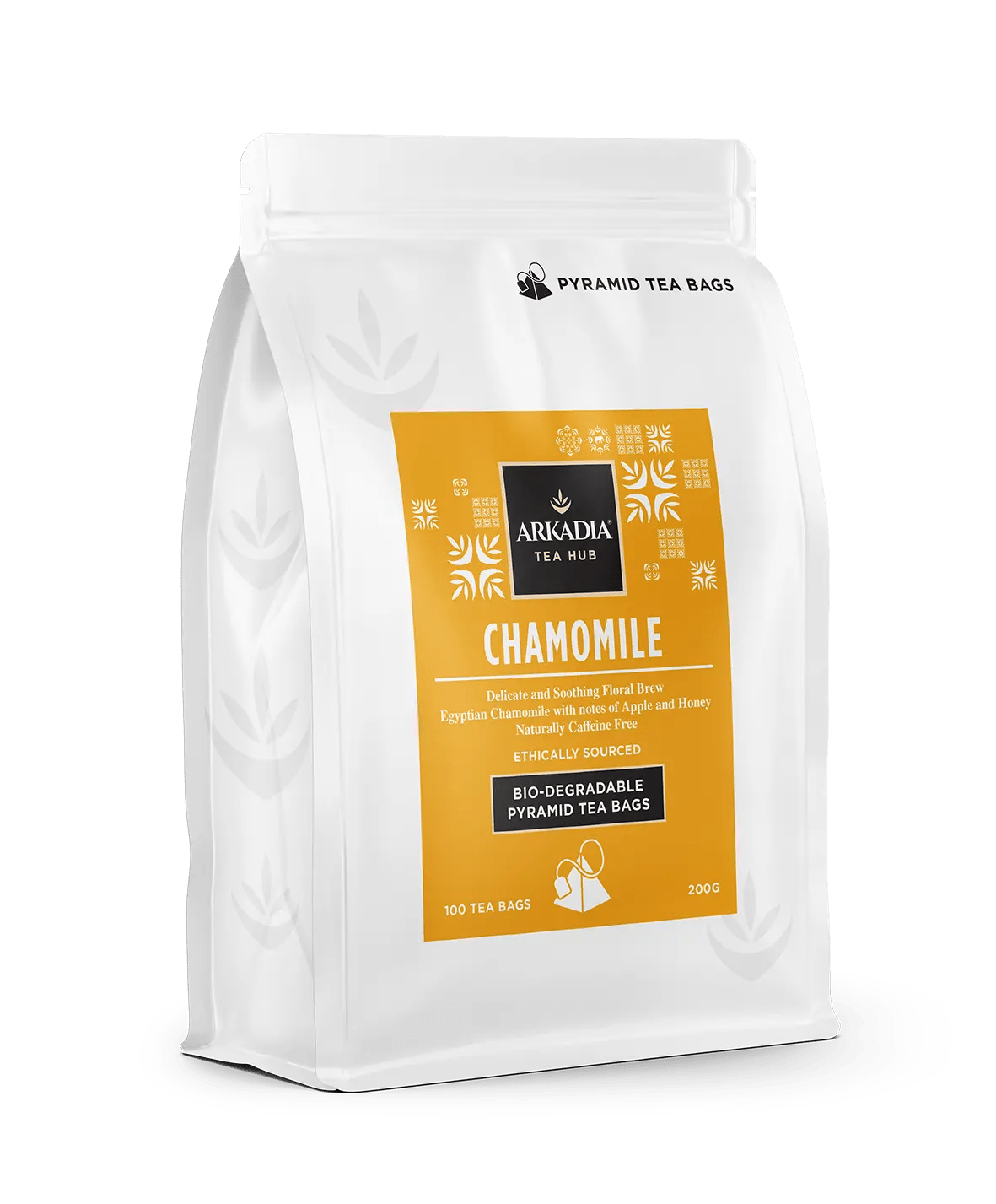 Arkadia Chamomile Pyramid Tea Bags 300g – 100 Biodegradable Herbal Infusion Bags – Caffeine-Free –
