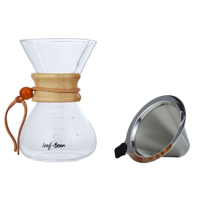 Glass Coffee Pot with Stainless Steel Filter – 400ml Manual Brew Coffee Jug