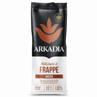 Thumbnail for A 1.0 kg bag of Arkadia Milkshake & Frappe Mocha beverage base mix, featuring a black and white packaging design with a prominent orange flower logo.