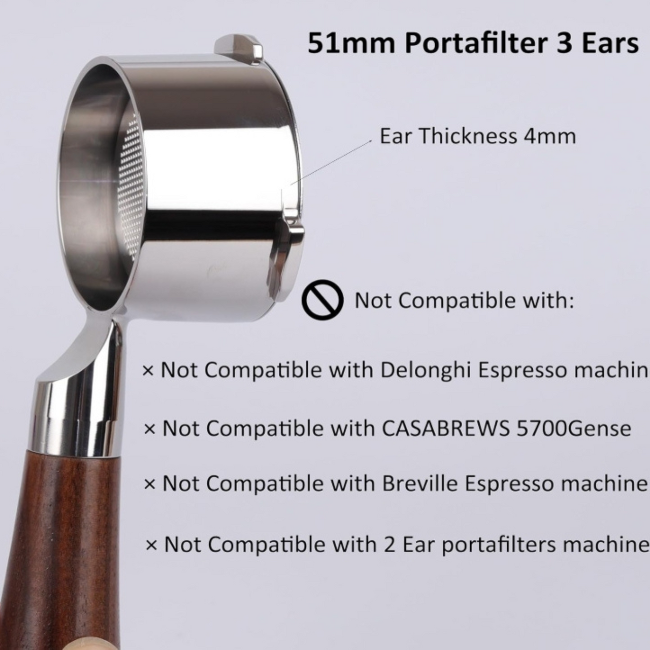 51mm Bottomless Coffee Portafilter – 3-Ear Design with Double-Shot Basket (see compatible machines)