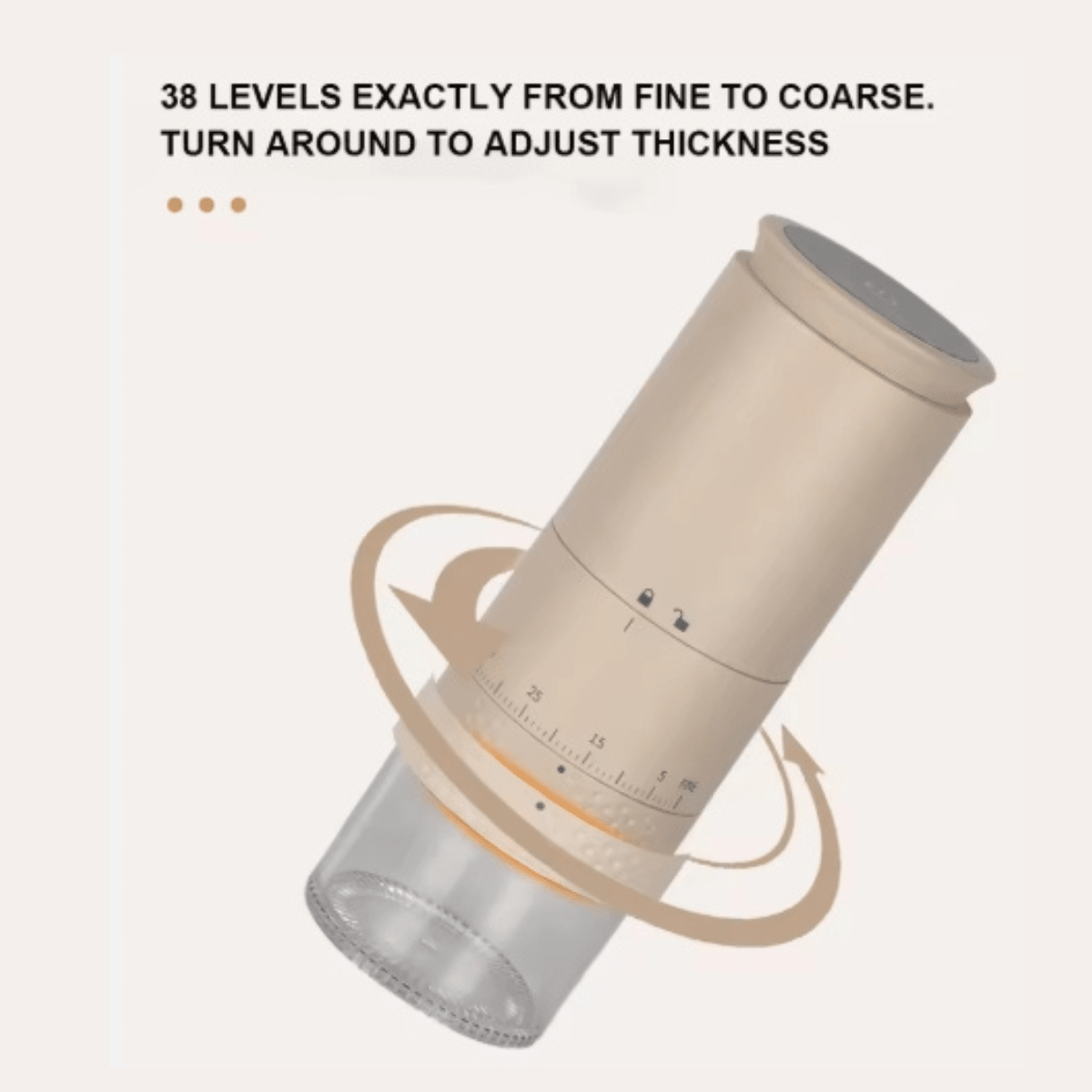 Beige cylindrical tool with adjustable settings on a white background