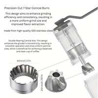 Thumbnail for Pro-Grade Manual Coffee Grinder – stainless steel (CNC) 7-Angle Burrs, Compact & Durable