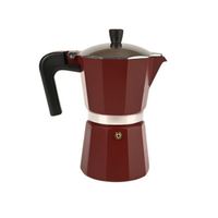 Thumbnail for Red stovetop espresso maker with black handle on a white background