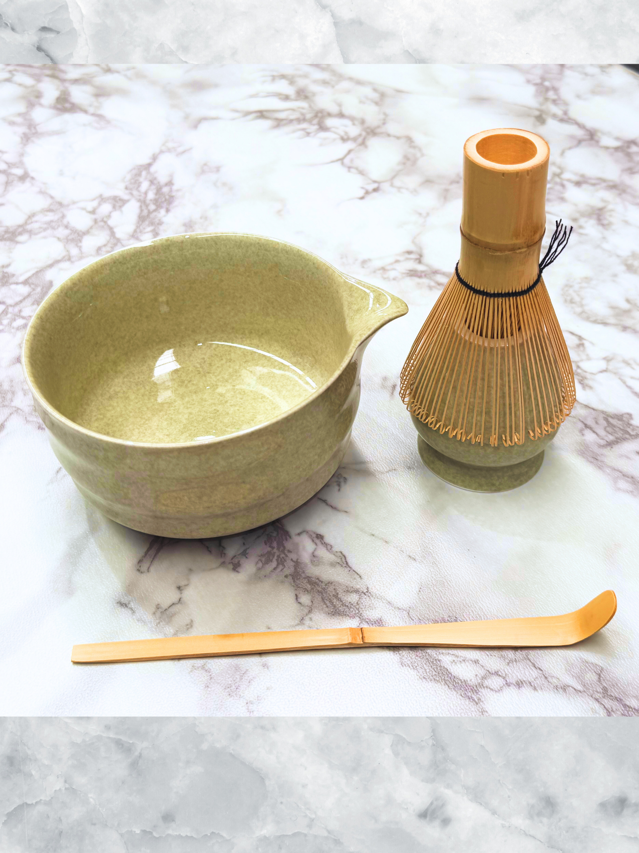 Japanese Matcha Tea Set | 4-Piece Ceramic Bowl & Bamboo Tools