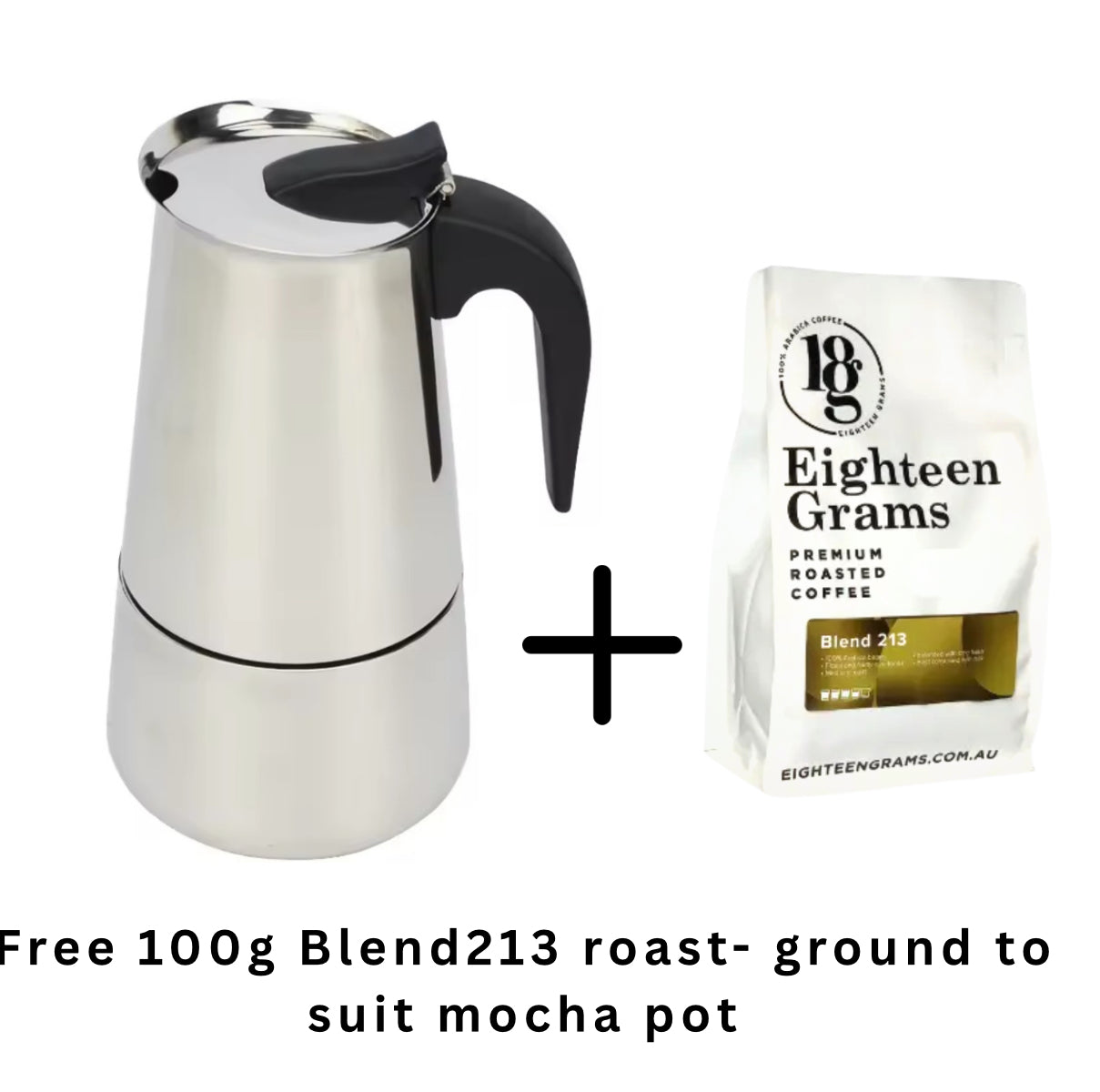 Stainless Steel Moka Pot 4Espresso Cup (200ml) + Free 100g Blend213 – Stovetop Espresso Maker