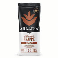 Thumbnail for A 1 kg bag of Arkadia Milkshake & Frappe Chocolate Beverage Base Mix, featuring a black and white packaging design with a brown logo and flavor label.