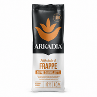 Thumbnail for A 1.0 kg bag of Arkadia Milkshake & Frappe Toffee Caramel Latte beverage base mix, featuring a black and white packaging design with an orange logo.