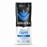 Thumbnail for A 1.0 kg bag of Arkadia Vanilla Milkshake & Frappe beverage base mix, featuring a black and white packaging design with a blue logo.