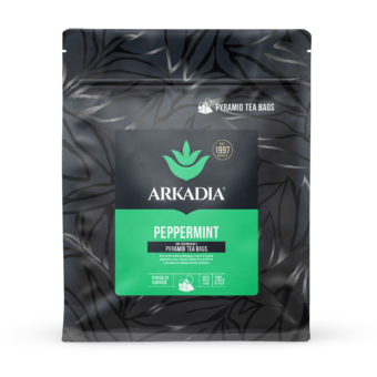 Arkadia peppermint tea package on a white background