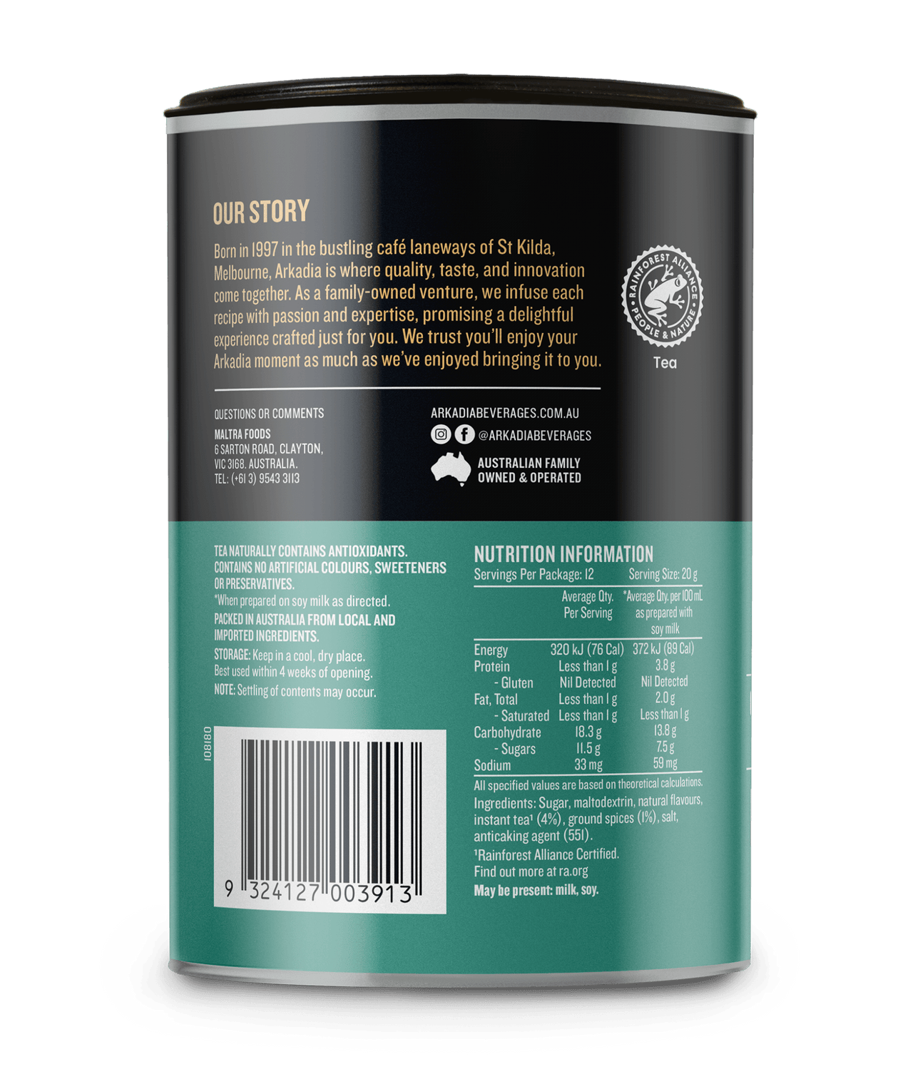 Arkadia Chai Plant Based- Chai Tea Vegan 240g