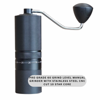 Thumbnail for Black manual coffee grinder with text on a white background