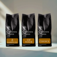 Thumbnail for 3 black coffee bags from eighteengrams coffee with 3 sample of your choice written and 250g x 3 