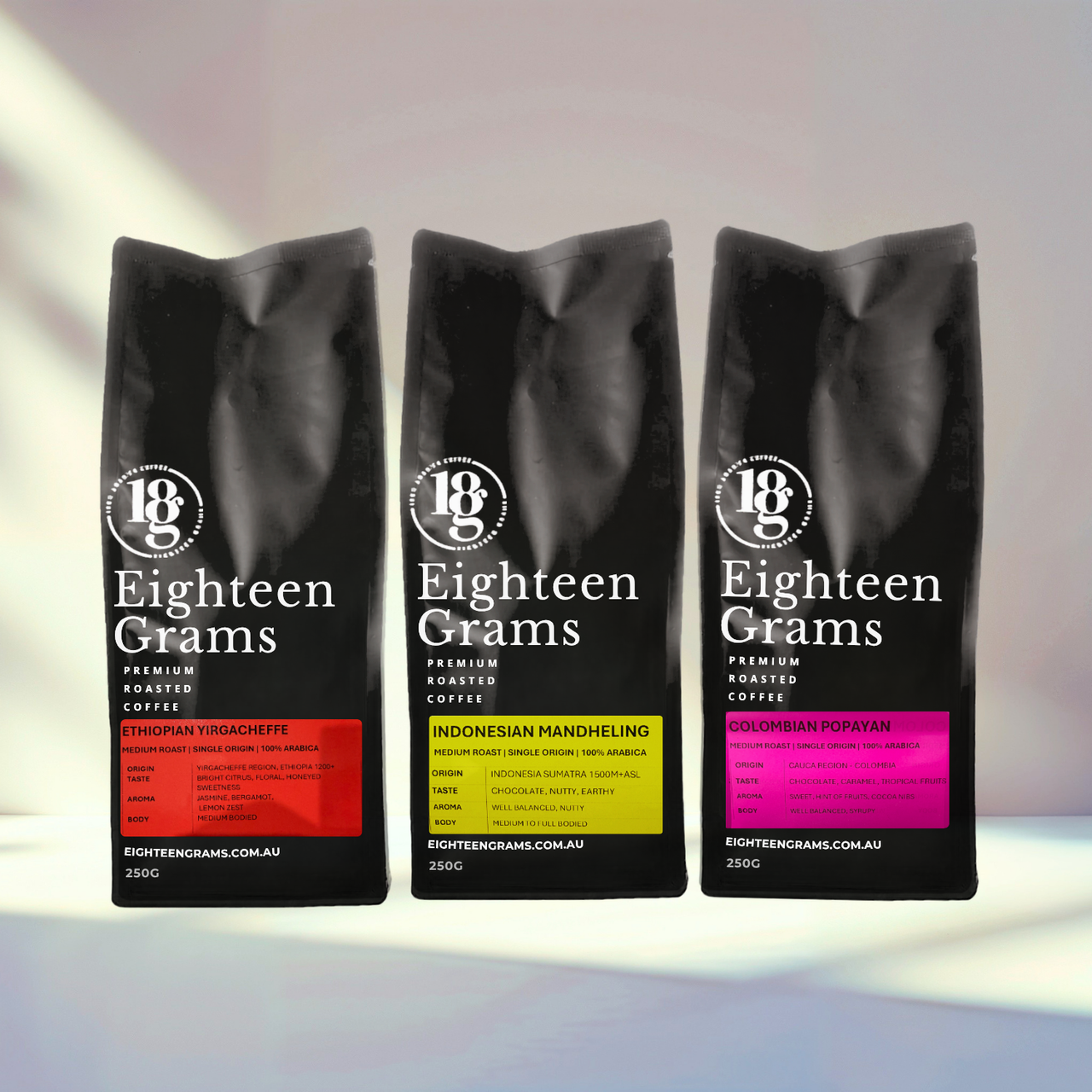 Single Origin Coffee Sampler Pack 3 X 250g – Ethiopian| Colombian | Indonesian