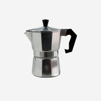 Thumbnail for Stainless steel espresso maker with black handle on a white background