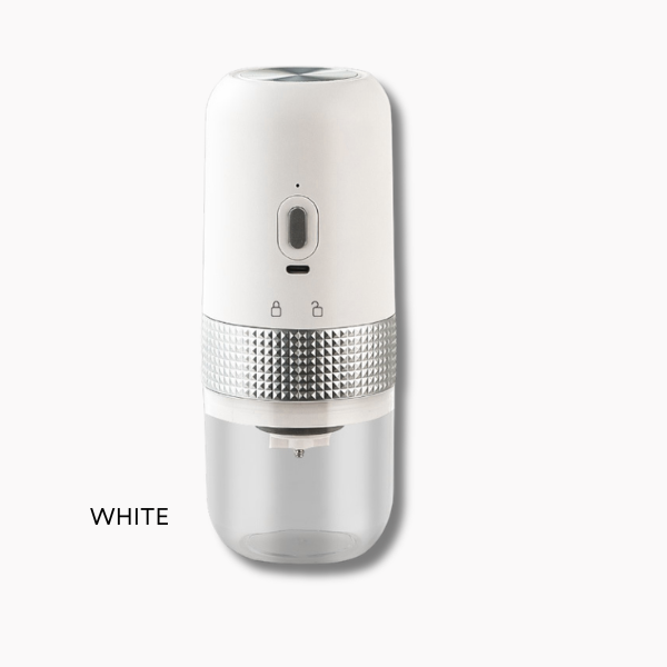 White handheld device with clear container on a white background