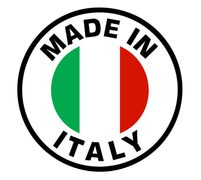Logo with 'Made in Italy' text and Italian flag colors on a white background