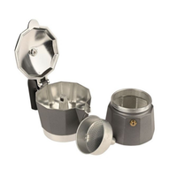 Thumbnail for Metal coffee maker with open lid on a white background