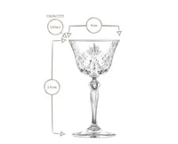 Thumbnail for Clear glass goblet with measurements on a white background