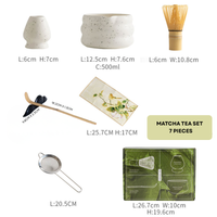 Thumbnail for Matcha tea set with individual pieces and dimensions displayed on a white background