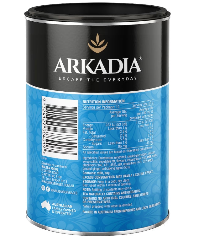 Arkadia Chai Latte Spice 99% Sugar Free 240g – Low Sugar Spiced Chai Powder for Creamy Chai Lattes