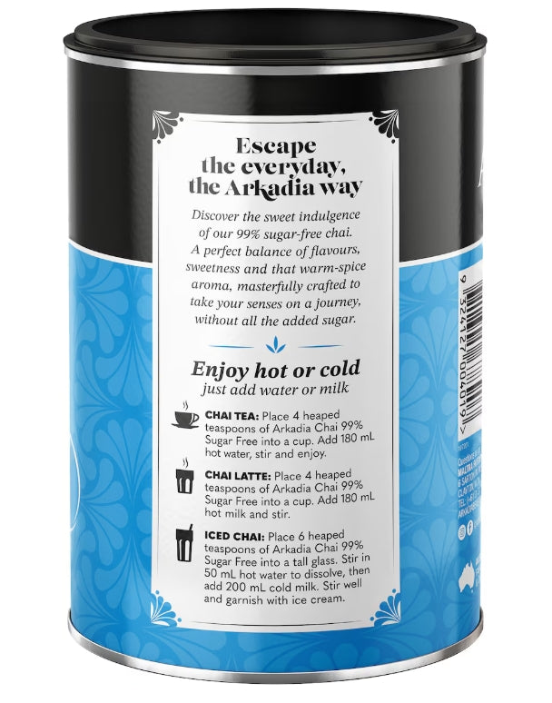 Arkadia Chai Latte Spice 99% Sugar Free 240g – Low Sugar Spiced Chai Powder for Creamy Chai Lattes