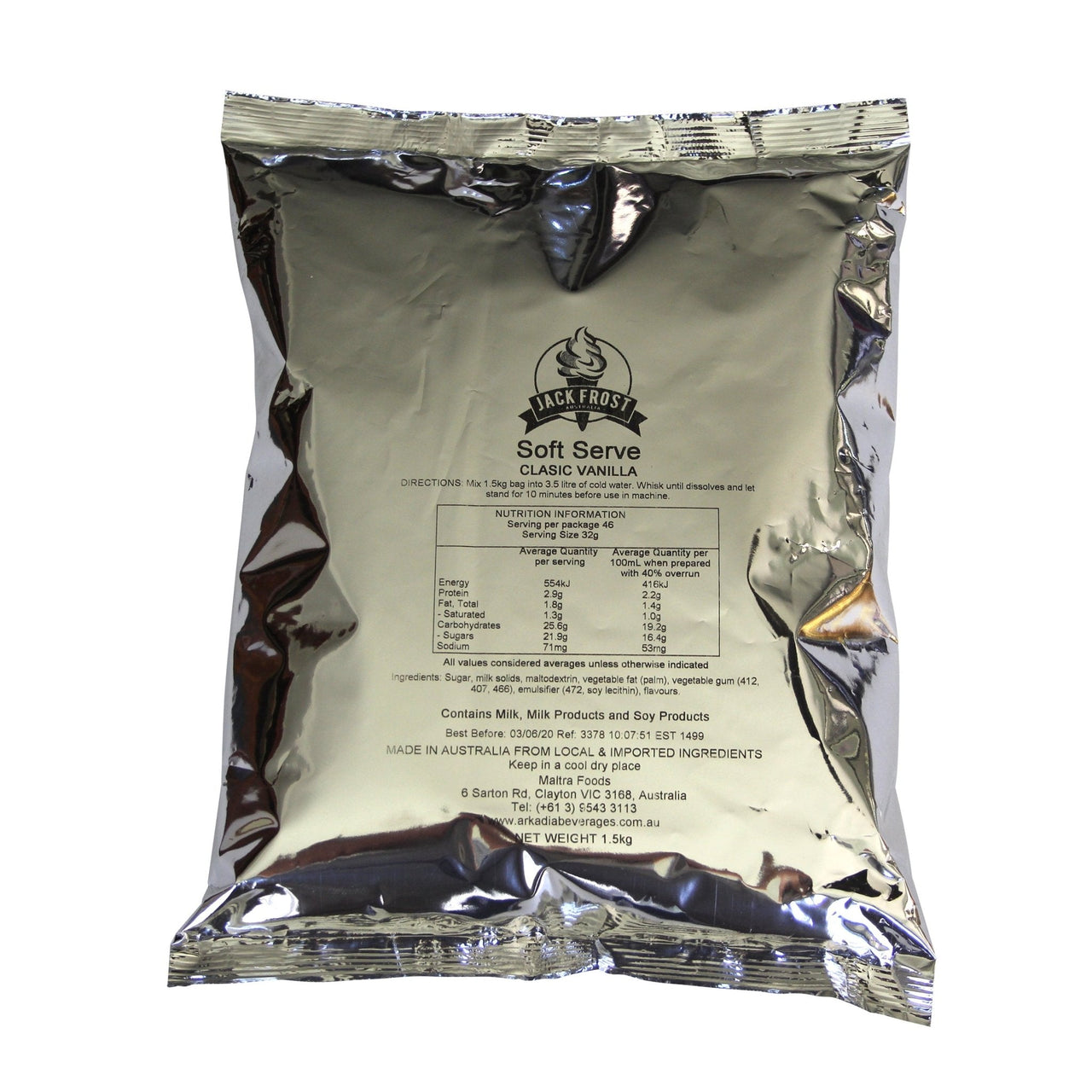 Jack Frost Classic Vanilla Soft Serve Mix single 1.5kg bag