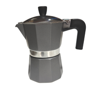 Thumbnail for Gray metal stovetop coffee maker with black handle on a white background