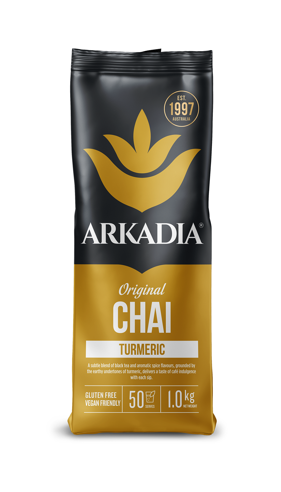 Arkadia Chai Turmeric package on a white background