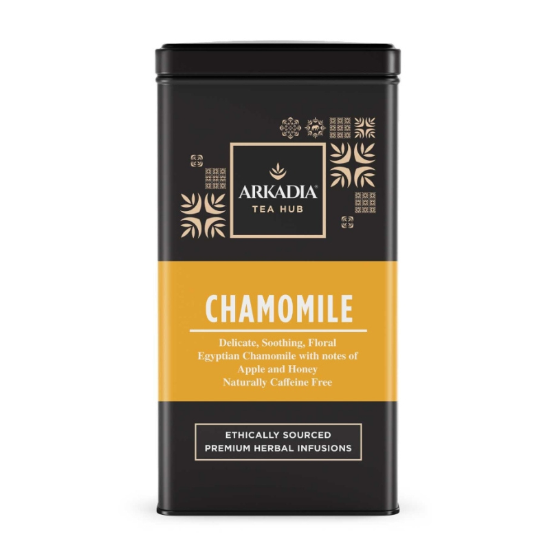 Arkadia Tea Hub chamomile tea canister on a white background
