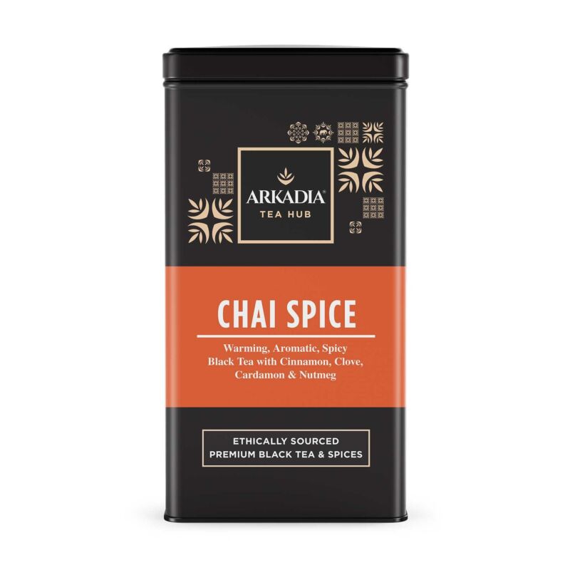 Arkadia Tea Hub Chai Spice tea canister on a white background