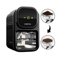 Thumbnail for Black coffee machine with 'Cafetto' branding, showing coffee preparation steps on a white background.