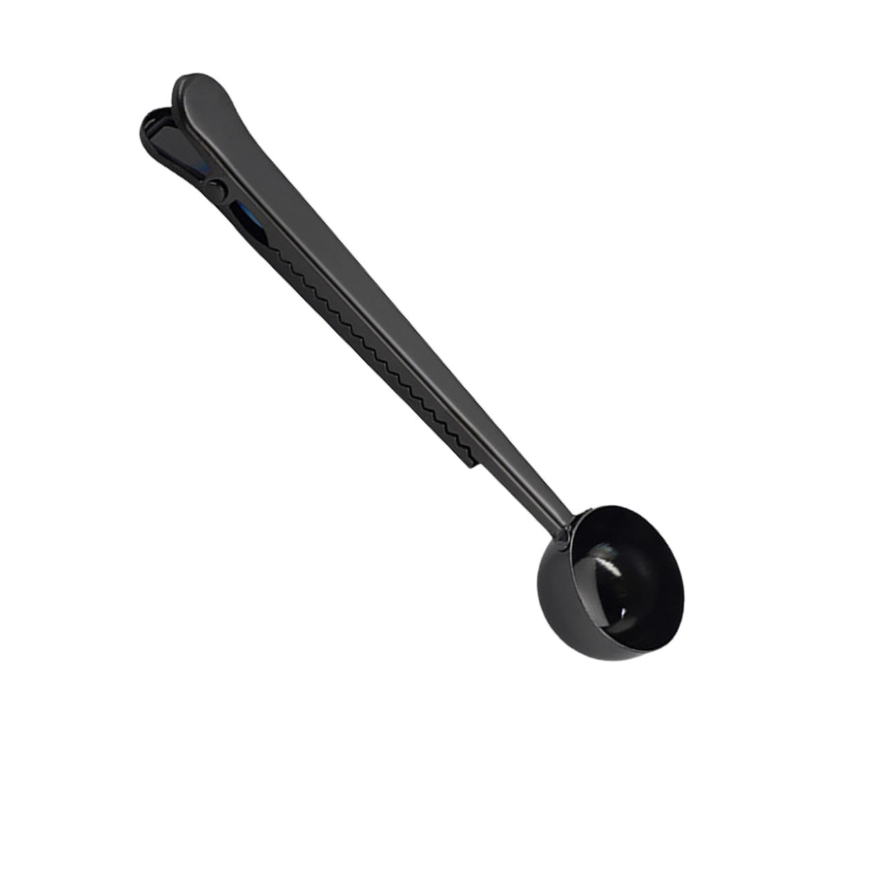 Black measuring spoon on a white background
