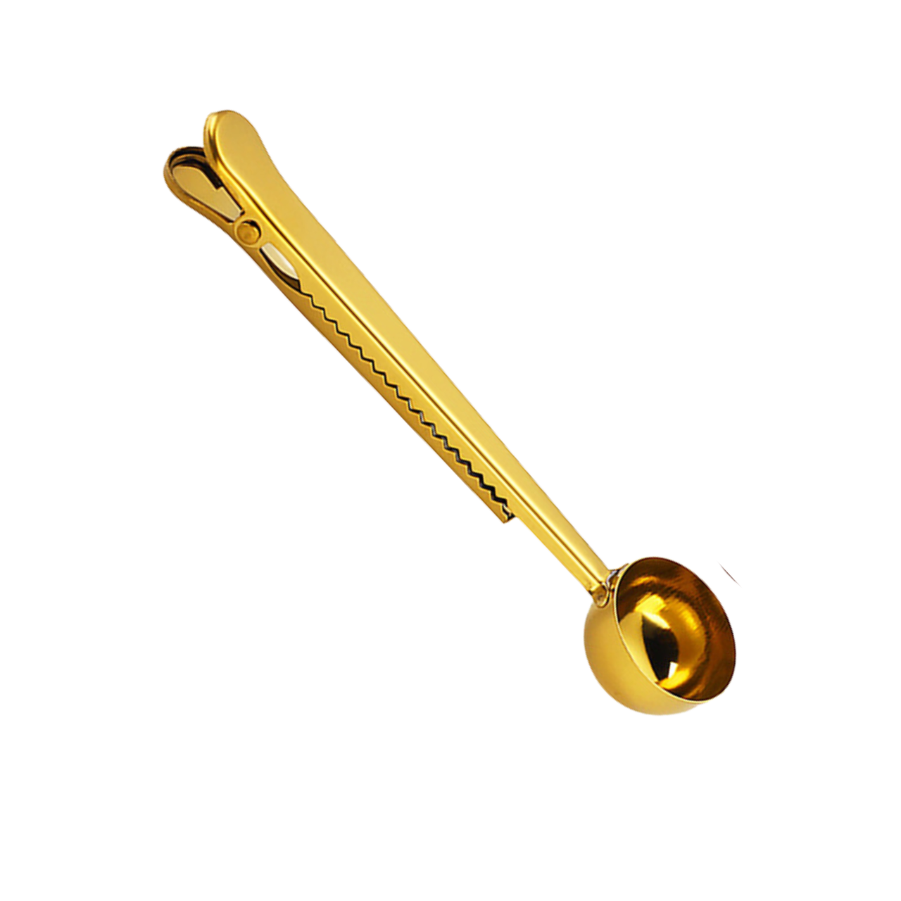 Gold-colored tool with a spoon-like end on a white background