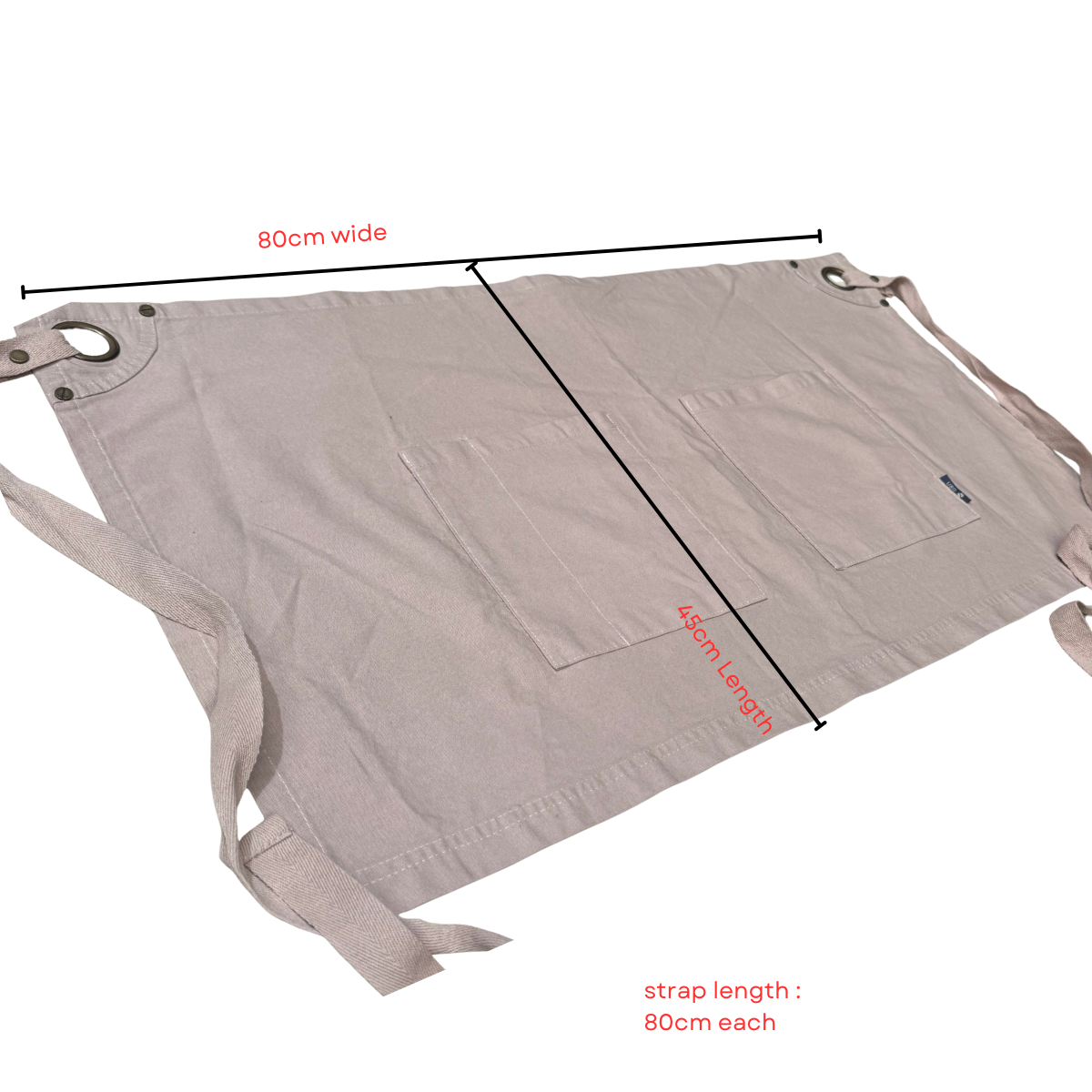 Beige apron with measurements on a white background