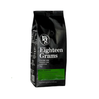 Thumbnail for Black coffee bag labeled 'Eighteen Grams' on a white background Brazil santos
