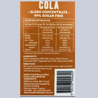 Thumbnail for Nutrition label and ingredients list for cola slush concentrate on a brown background