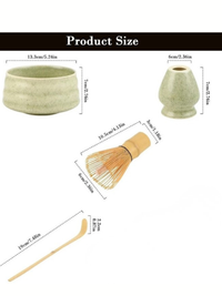 Thumbnail for Measurement chart of a green ceramic bowl, wooden whisk, and wooden spoon on a white background.