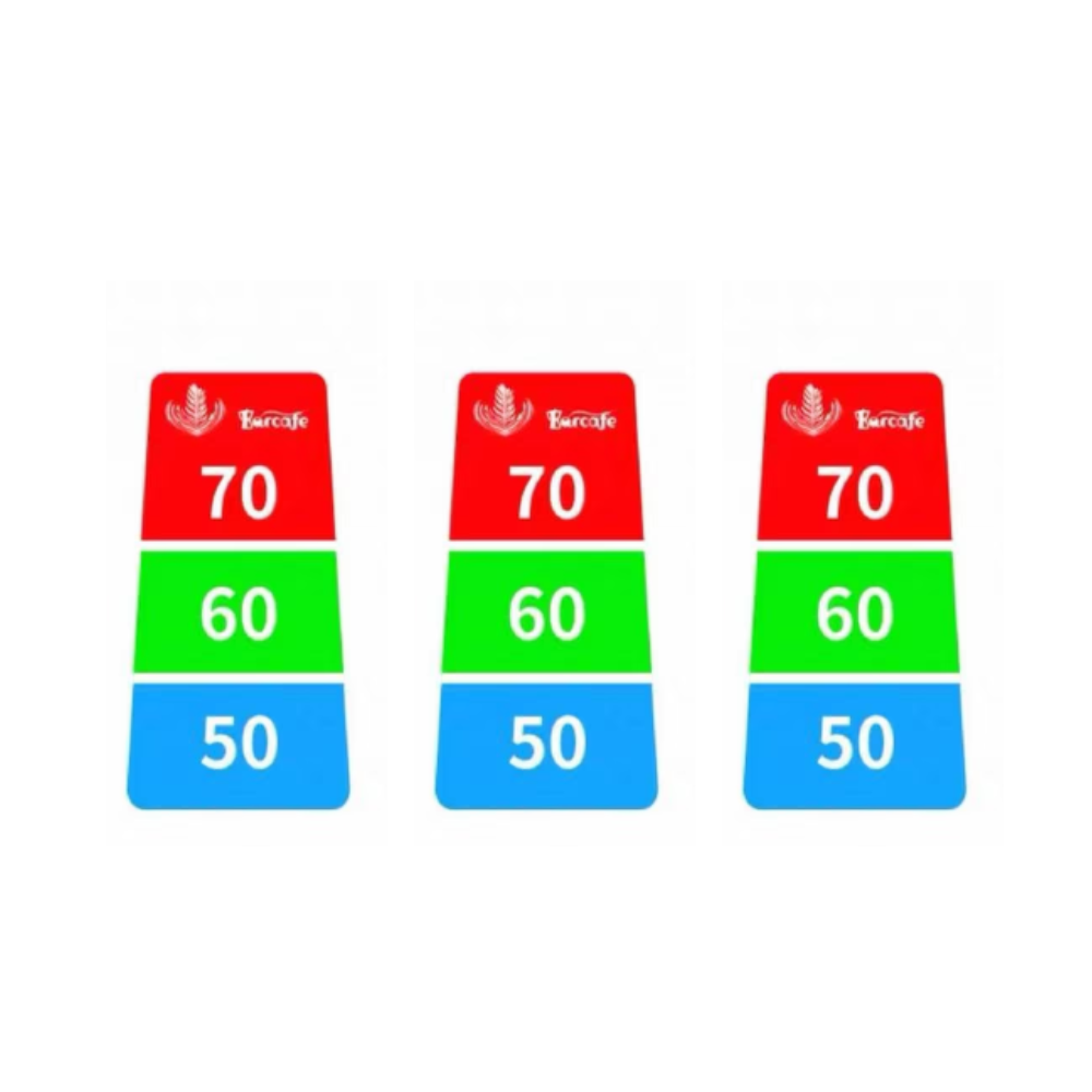 Three rectangular stickers with numbers and Barcelo branding on a white background
