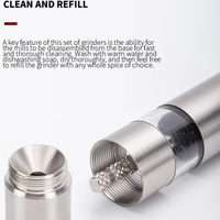 Thumbnail for Metal grinder with disassembled parts on a white background, text about cleaning and refilling.