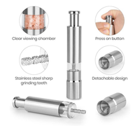 Thumbnail for Stainless steel herb grinder with features highlighted on a white background