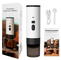 Thumbnail for Portable espresso maker with packaging, USB cable, and instruction manual on a white background